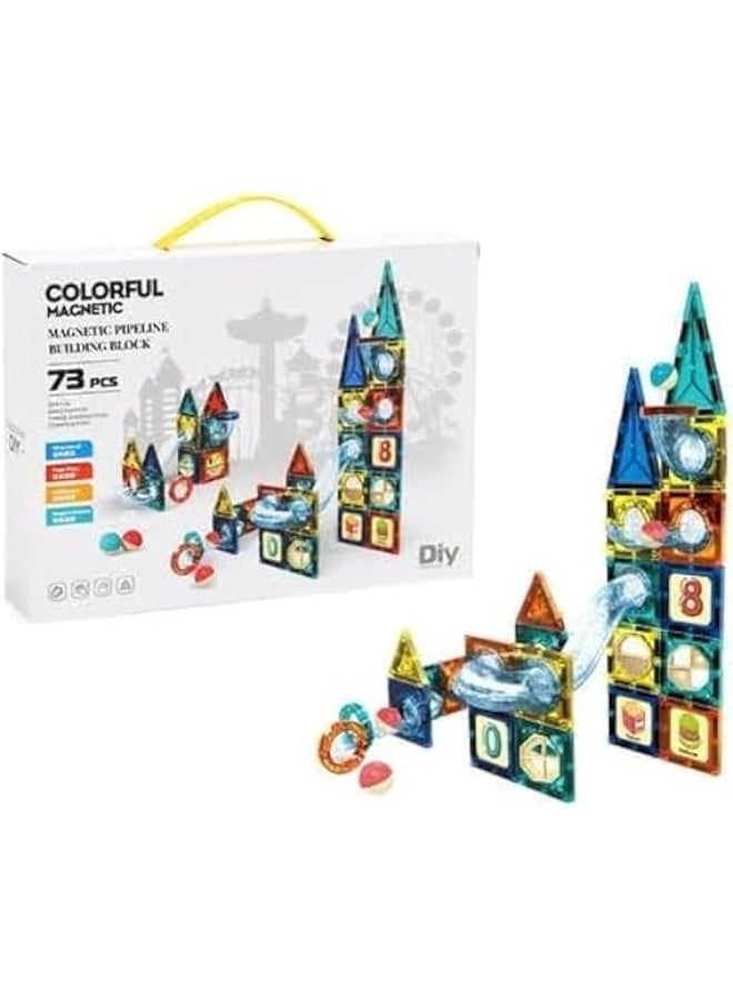 Magnet Tiles Magnetic Building Blocks, Magnetic Tiles, Square Building Castle, Preschool Toys, STEM Stacking Construction Toys for Boys Girls (73 PCS) - Image 1